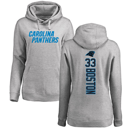 Carolina Panthers Ash Women Tre Boston Backer NFL Football #33 Pullover Hoodie Sweatshirts->nfl t-shirts->Sports Accessory